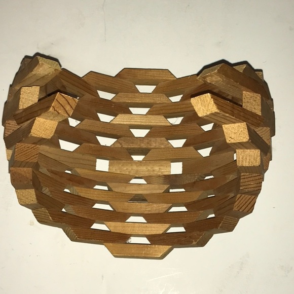Vintage Planter Mid Century Modern Geometric Brutalist Wood Art Basket/ Planter - Picture 11 of 16
